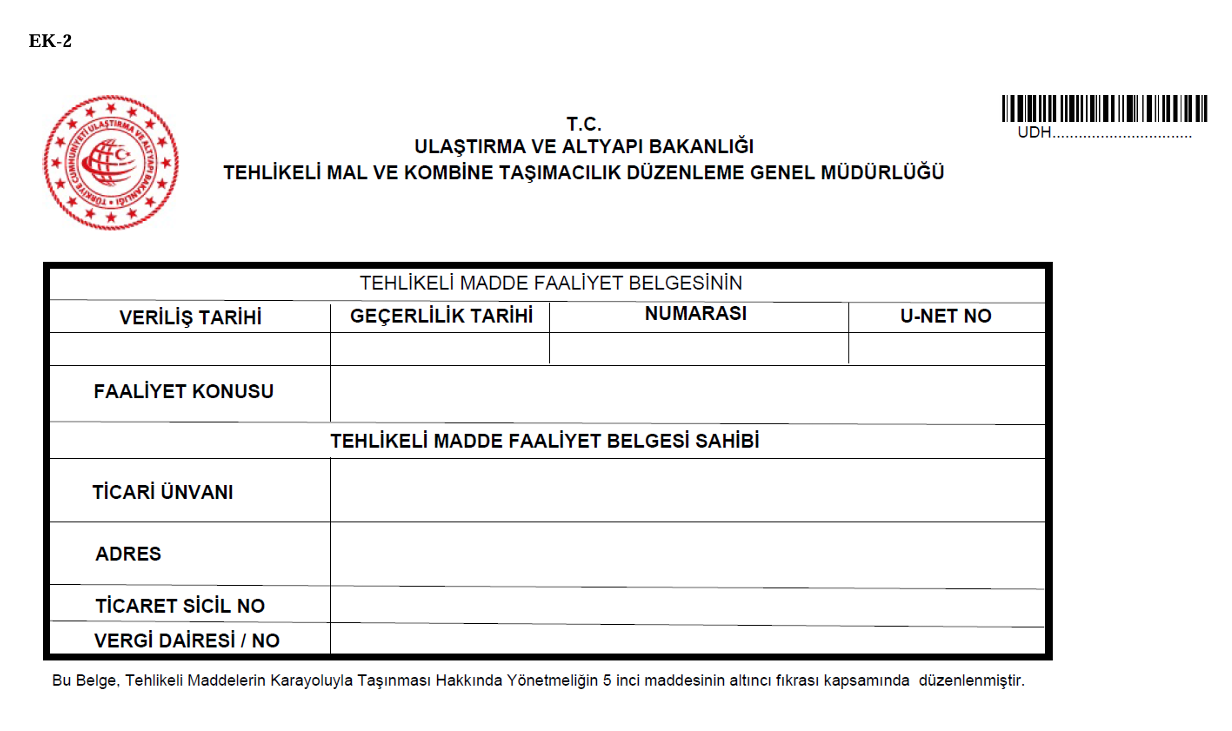 Tehlikeli Madde Faaliyet Belgesi İşlemleri